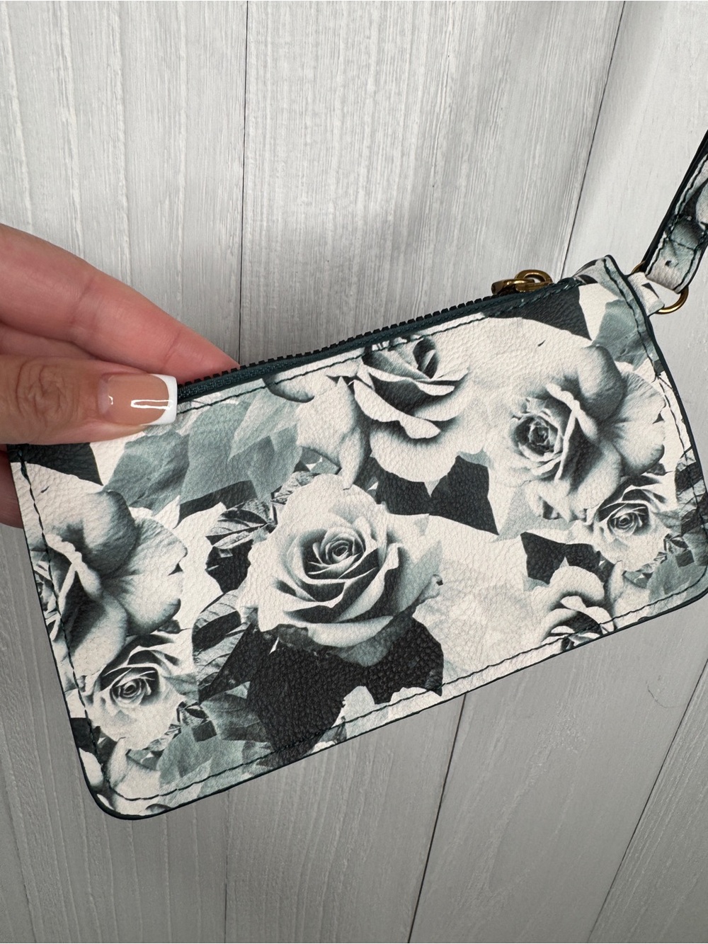 Betsey Johnson Black & White Rose Floral Print Wristlet Pouch